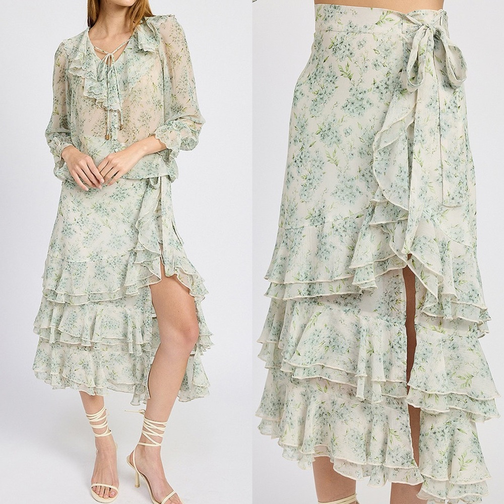 En Saison Marlene floral ruffle tiered Midi skirt - Picture 2 of 13